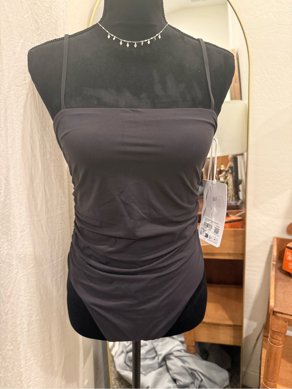 lululemon athletica Black Wundermost Ruched Cami Bodysuit